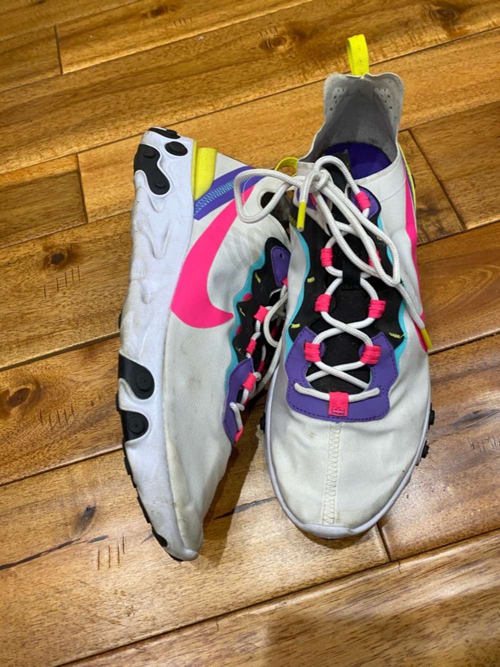 Nike White Sneakers with Purple, Pink and Yellow Highlights - Picture 4 of 7